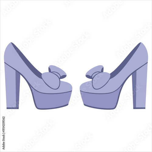 Vector cartoon illustration of light purple fashionable high heeled shoes on round light background