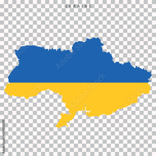 Ukraine map with national flag isolated on transparent background