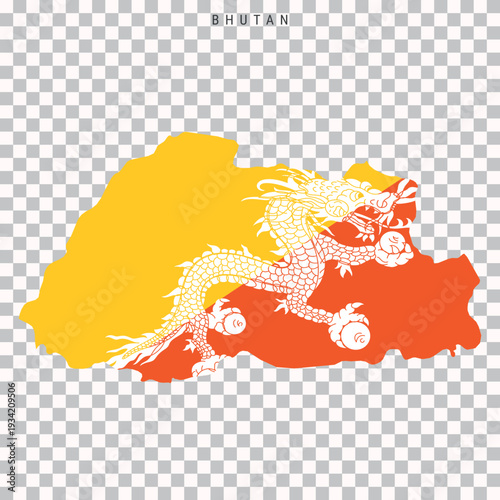 Bhutan flag map silhouette isolated on transparent background