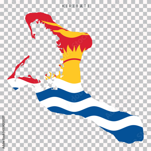 Kiribati map with national flag isolated on transparent background