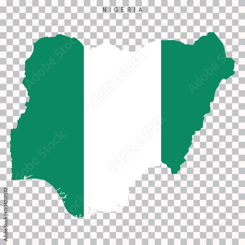 Nigeria map with national flag isolated on transparent background