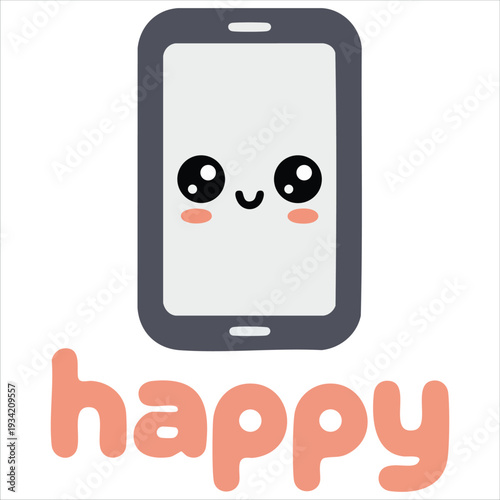Flat style vector illustration of cute smartphone character with funny faces for kawaii mobile concept on white background