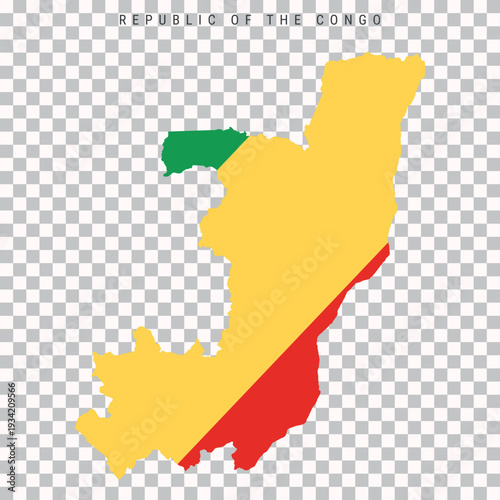 Republic of the Congo map with national flag isolated on transparent background