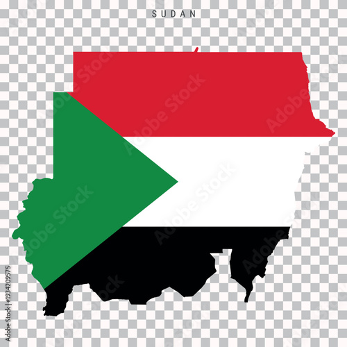Sudan map with national flag isolated on transparent background