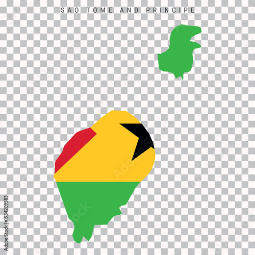 Sao Tome and Principe flag map silhouette isolated on transparent background