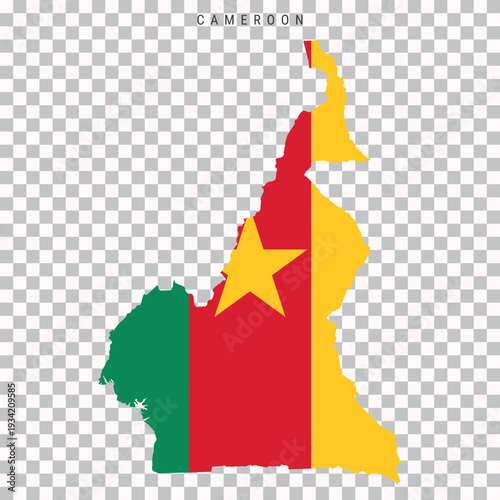 Cameroon map with national flag isolated on transparent background