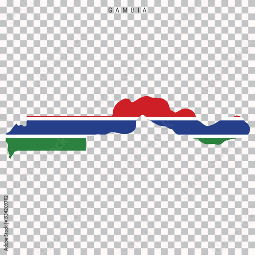 Gambia map silhouette with flag design isolated on transparent background