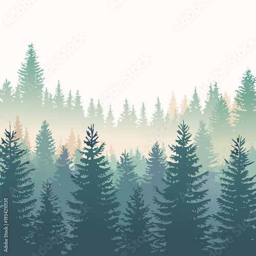 Stylized forest landscape with layered evergreen trees