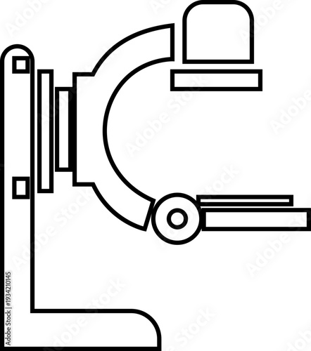 X ray machine medical equipment icon in black line style featuring radiology, scanner, imaging, diagnostic, hospital technology and healthcare synonym elements for clinic design