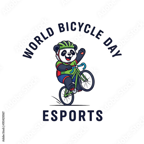World Bicycle Day Esports Panda on Mountain Bike