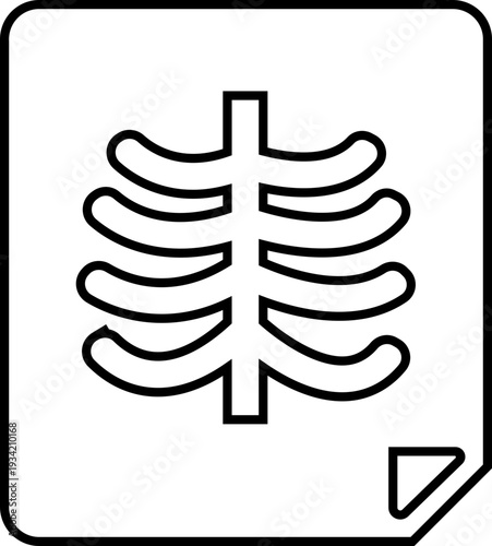 X ray machine medical equipment icon in black line style featuring radiology, scanner, imaging, diagnostic, hospital technology and healthcare synonym elements for clinic design
