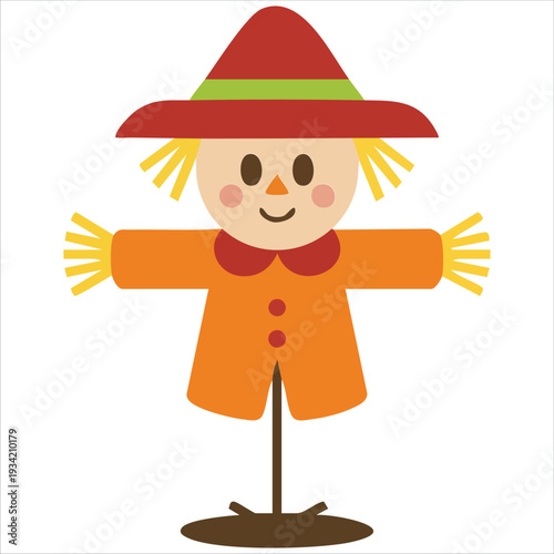 Vector clipart illustration of cute autumn scarecrow isolated on white background