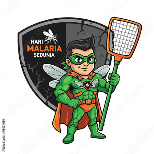 Superhero Mosquito Net Defender with Malaria Slogan