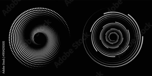 Circle dots texture isolated on white background. Vector abstract design element spiral circle sound wave vector logo modern black and white