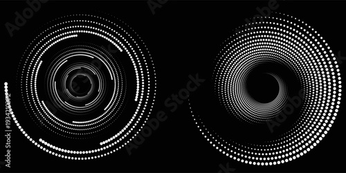 Circle dots texture isolated on white background. Vector abstract design element spiral circle sound wave vector logo modern black and white