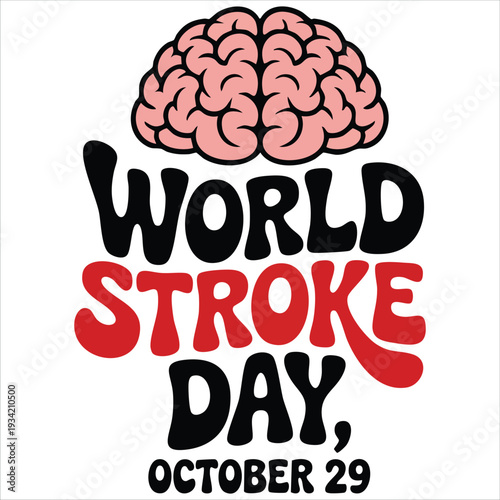 Hand drawn vector illustration of brain icon for World Stroke Day on October  on white background