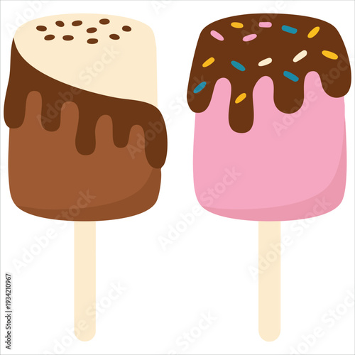 Isolated vector design of chocolate covered marshmallows for sweet treat concept on white background