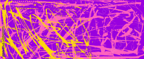 Grunge textured background with hand-drawn brush strokes squiggles pattern. Neon fashion fuchsia overlay, rough grain. Wall abstract paint scribbles for creative posters. Vector urban street wall bg.