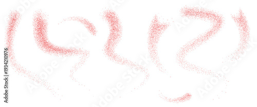 Noise red gradients chili peppers fly stroke shapes set. Grainy texture paprika splash wavy long elements. Red masala dotwork seed forms. Vector gritty wavy lines. Grunge food figures.