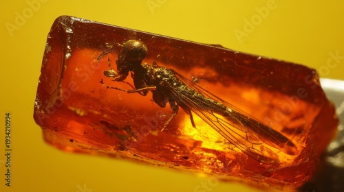 theosophy. An insect preserved inside a piece of amber with detailed texture. wildlife magazines, conservation campaigns, designed for eco-tourism storytelling, celebrates biodiversity.
