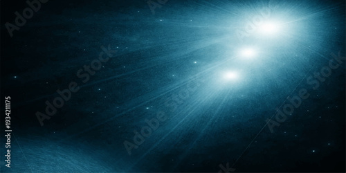 Abstract blue sky background with bright light rays and glowing sky texture
