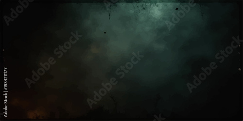 Dark grunge film background with smoky clouds and light rays in a night sky texture