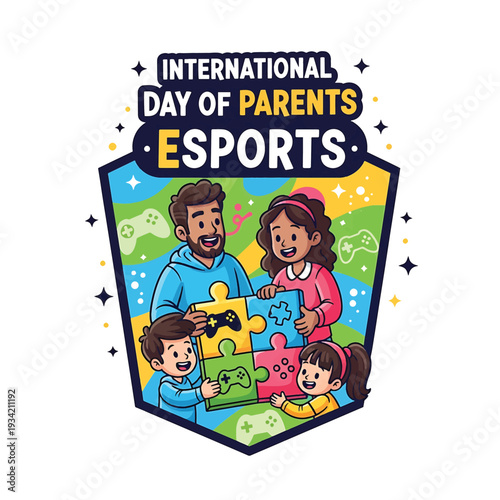 International Day of Parents Esports Shield with Family and Puzzle