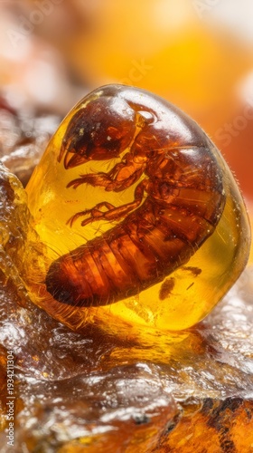 theosophy. An insect preserved inside a piece of amber with detailed texture. wildlife magazines, conservation campaigns, designed for eco-tourism storytelling, celebrates biodiversity.

