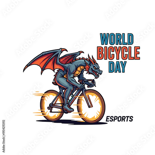 Dragon rider on bicycle for World Bicycle Day Esports