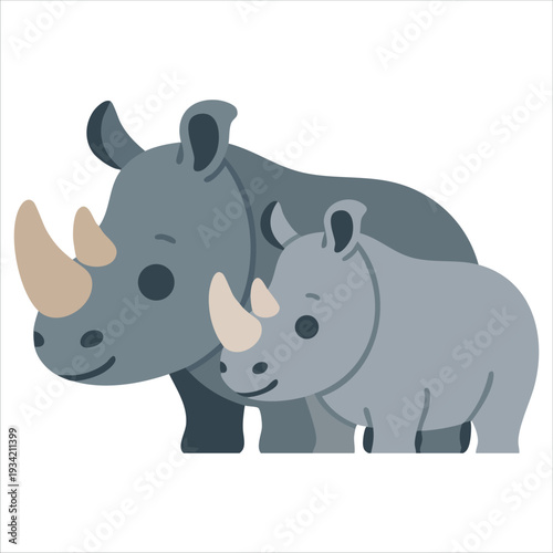 Vector illustration of rhinoceros with his son isolated on white background