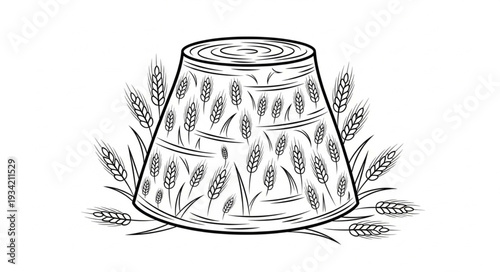 Detailed illustration of a decorative wheat-themed container with intricate patterns.