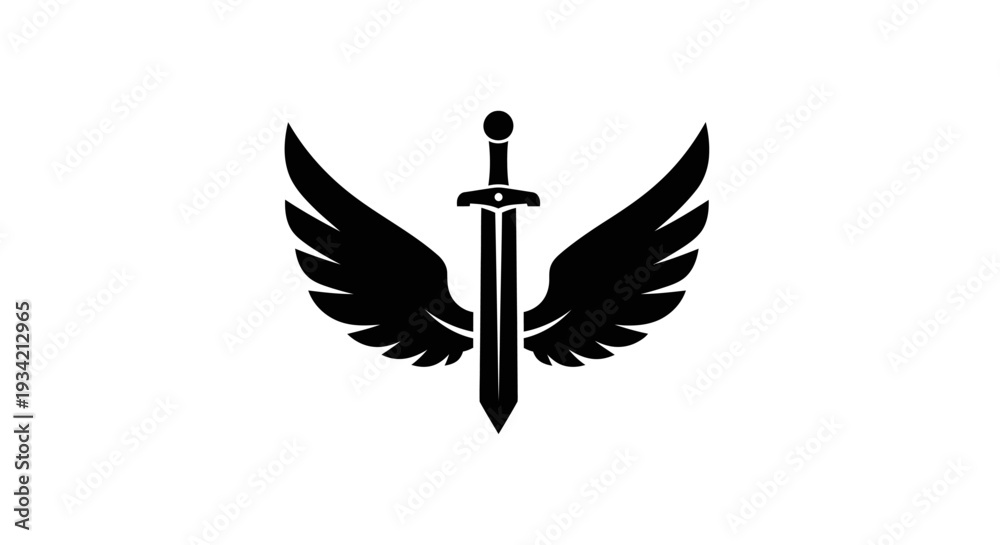 Fototapeta premium Elegant Sword with Wings Symbolizing Power and Protection.