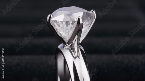 a diamond engagement ring on a black background symbolizes love and fashion through a luxury glass object