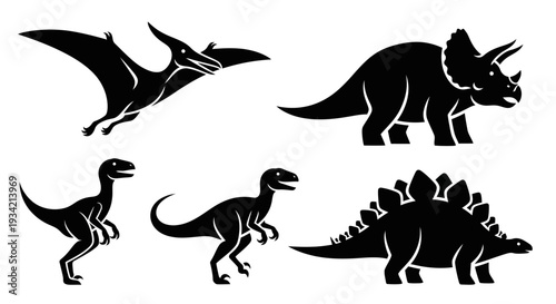 Dinosaur Silhouettes Set: Prehistoric Reptiles Icons Collection