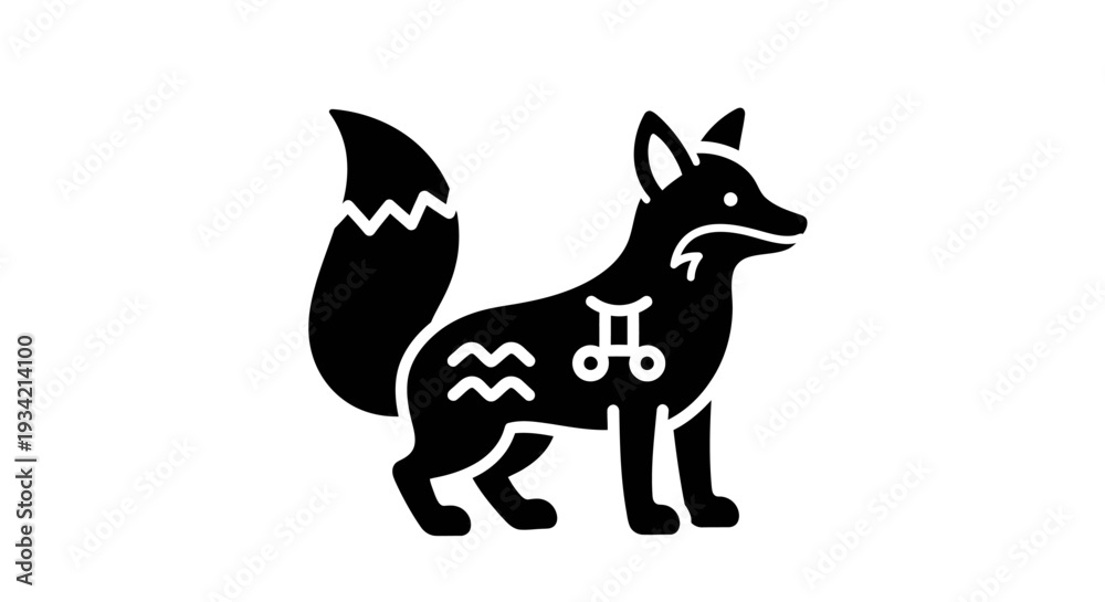 Fototapeta premium Stylized Fox Illustration with Zodiac Symbols in Silhouette.
