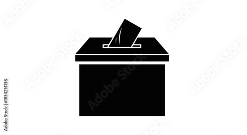 Black and White Illustration of a Ballot Box with Vote.