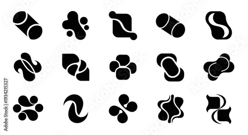 Abstract shapes set, black design elements