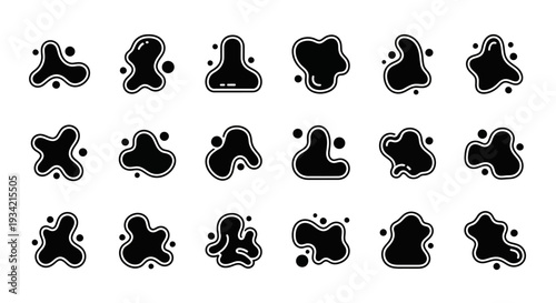 Black ink blots set. Abstract liquid shapes collection.