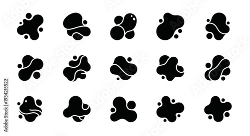 Black ink blots, abstract liquid shapes set