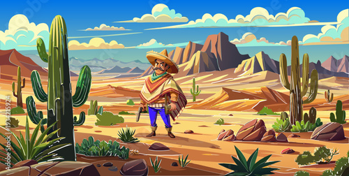 Bolivar, Mexican, gangster, revolutionary, extremist, emigrant, weapon, hat, poncho, revolver, dream