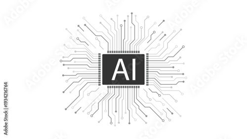 Artificial Intelligence AI Chip Concept – Microprocessor with Circuit Board Connections