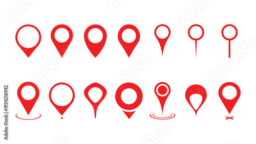 Red Location Pin Icons Set Isolated on White Background – Map Marker Navigation Collection