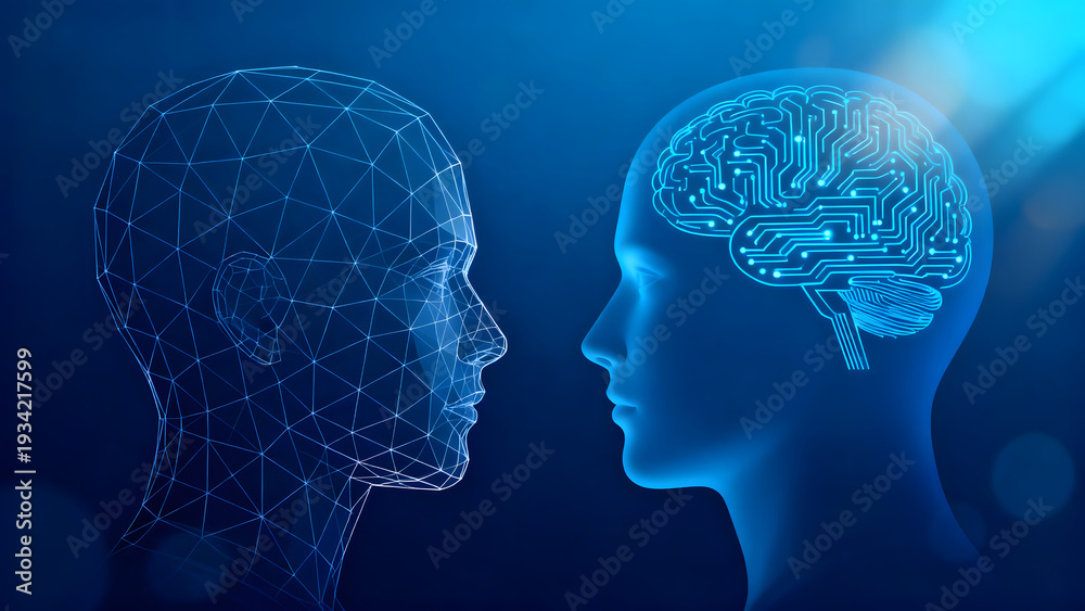 Obraz premium Human head with digital brain circuitry