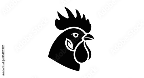 Black and White Rooster Head Vector Illustration.