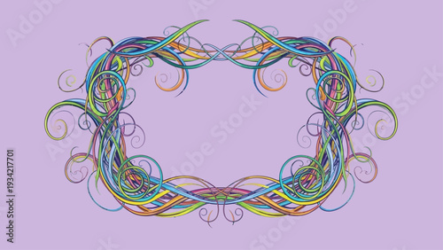 Colorful Swirling Lines Abstract Frame on Purple Background