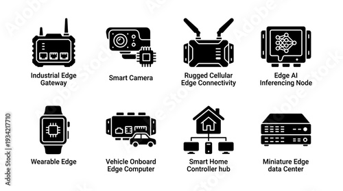 Smart Home Sustainability and Agriculture Monitoring Icons Set, Renewable Energy, Garden Tools, and Environmental Control Glyph Pictograms.