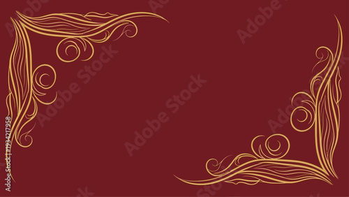Elegant golden flourish ornament on a dark red background