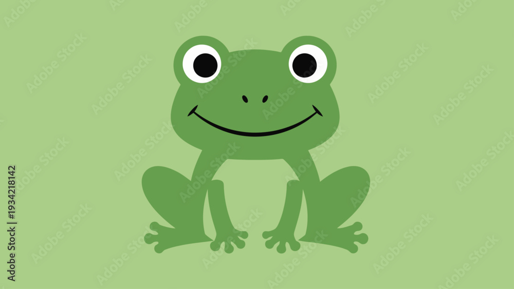 Fototapeta premium Cute cartoon frog smiling on a light green background