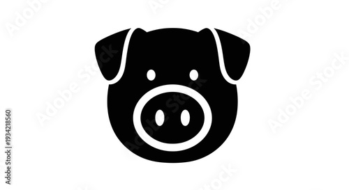 Stylized Pig Face Icon in Black and White.