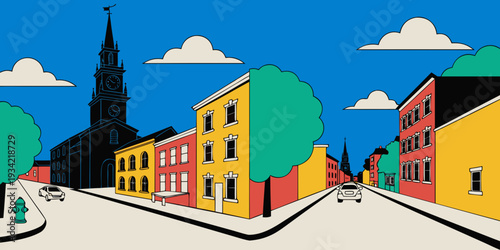 USA, US, U.S, United States - Old North Church panoramic view, minimalist flat vector illustration
